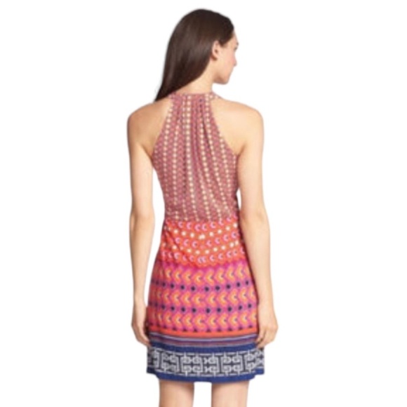 Laundry by Shelli Segal POP ORANGE MULTI CINCHED HALTER DRESS Size 6 - Picture 2 of 9